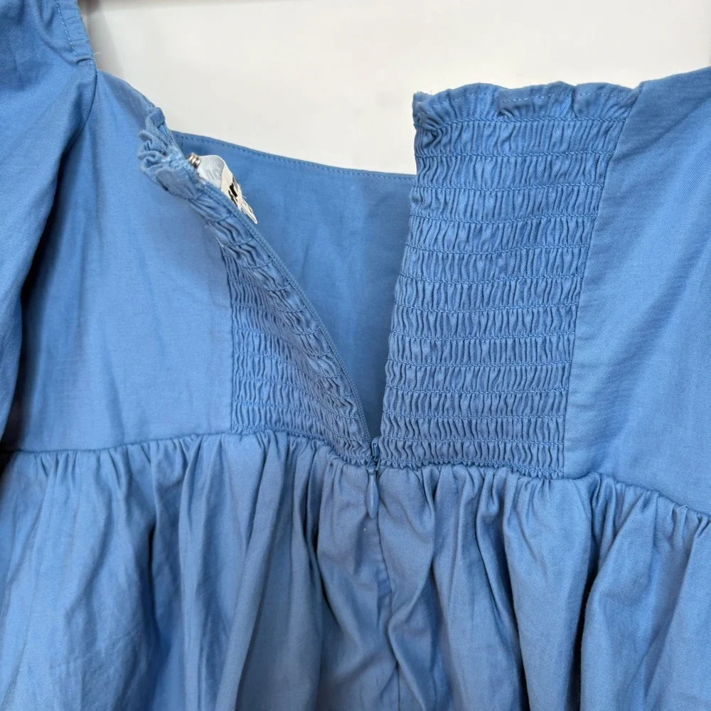 Reformation Jaxley Top Blue Peplum Babydoll Puff Sleeve Smocked Shirt Size 4